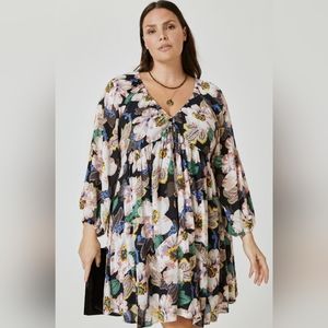 A+ Anthropologie Tiered V-Neck Tunic Dress | Floral